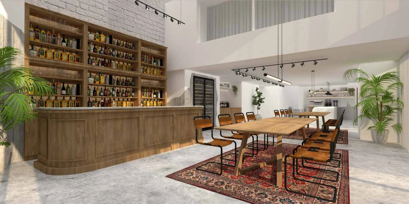 Bar training & shared table — architectural visualisation